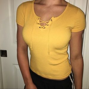 HOLLISTER Lace Up Ribbed T-Shirt